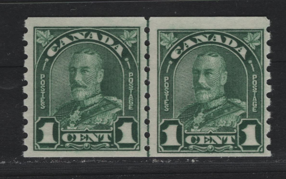 Lot 329 Canada (C) #179i 1c Myrtle Green , 1930-1931 KGV Arch/Leaf Coil Issue, A VFNH Jump Line Coil Pair, BABN-LLL Paper