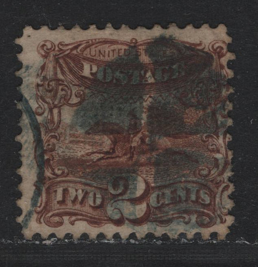 Lot 33 United States SC#113 2c Dark Brown , 1869 Presidents Issue, A Very Good Used Single, Perf 12x11.7, Blue Cancel
