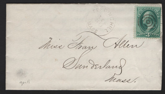 Lot 34 United States SC#136 3c Green , 1870-1871 National Bank Note Company Issue, A Very Fine Used Cover, 1873 Cover With Full Letter Inside From The Fran Allen Correspondence