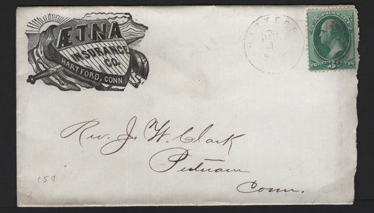 Lot 42 United States SC#158 3c Green , 1870-1871 Large Banknote Issue, A Fine Used Cover, Civil War-Era Shield Design, Roughly Opened Along Right Side Just Affecting The Stamp