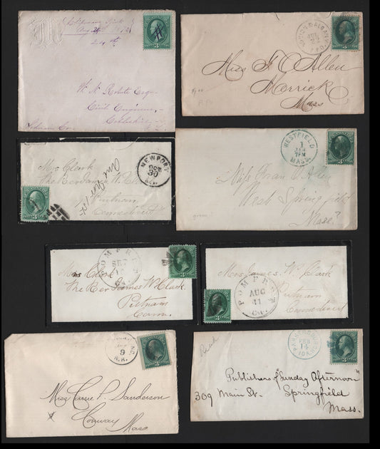 Lot 66 United States SC#158 3c Green , 1870-1871 Large Banknote Issue, 12 Fine/Very Fine Used Covers, Continental Printings, Different Readable Town Cancels, Including Two Mourning Covers From Pomfret, CT.