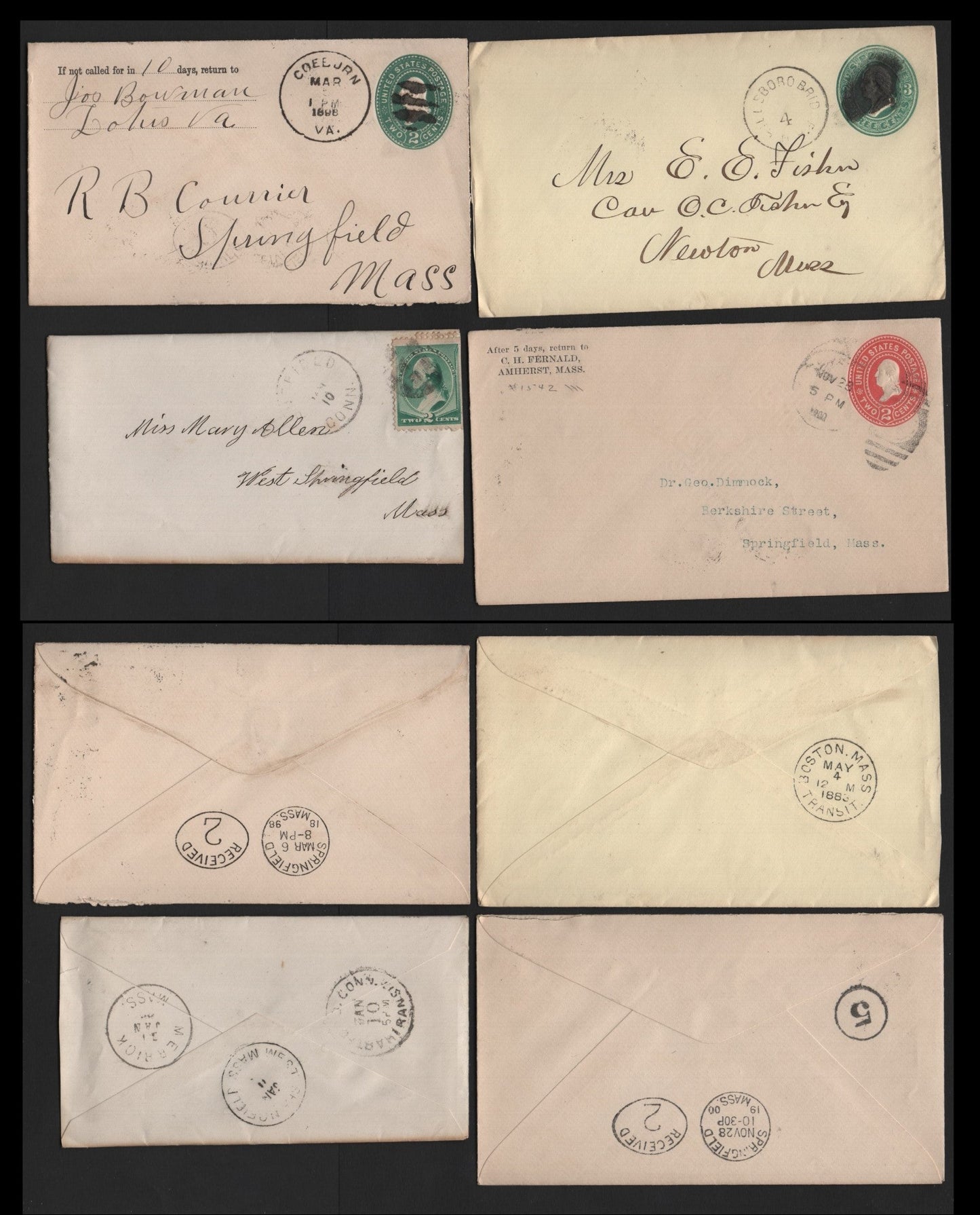 Lot 72 United States SC#I163, U311, U362, 213 2c Green , 1887 Plimpton & Bureau Issues, 4 Very Fine Used Covers, 2c Green Contains Another Full Letter From The Allen Correspondence