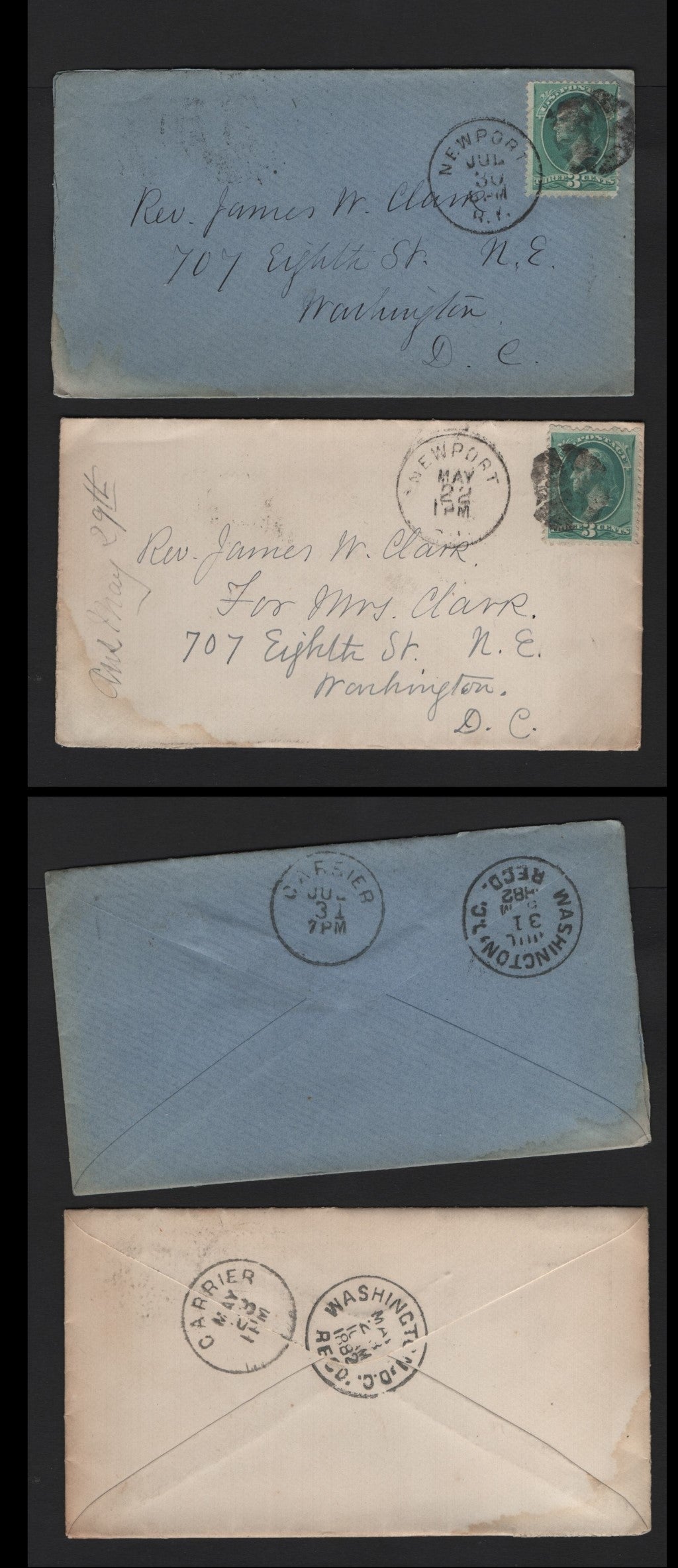 Lot 82 United States SC#207 3c Blue Green , 1881-1882 American Banknote Printing Issue, 2 Very Fine Used Covers, As Lot 81, But Cancel Is Less Clear