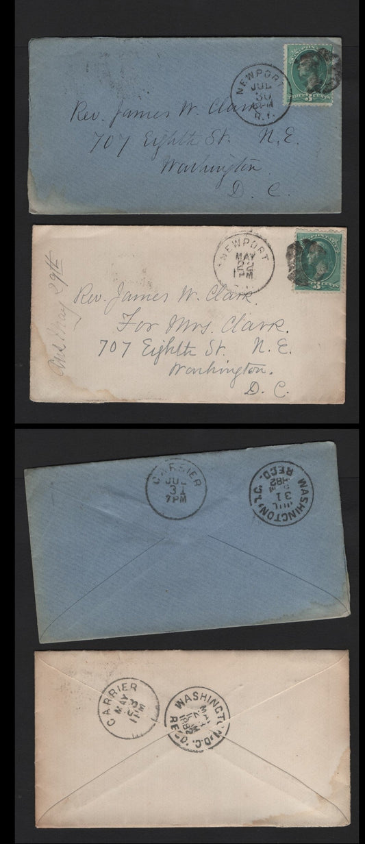 Lot 82 United States SC#207 3c Blue Green , 1881-1882 American Banknote Printing Issue, 2 Very Fine Used Covers, As Lot 81, But Cancel Is Less Clear