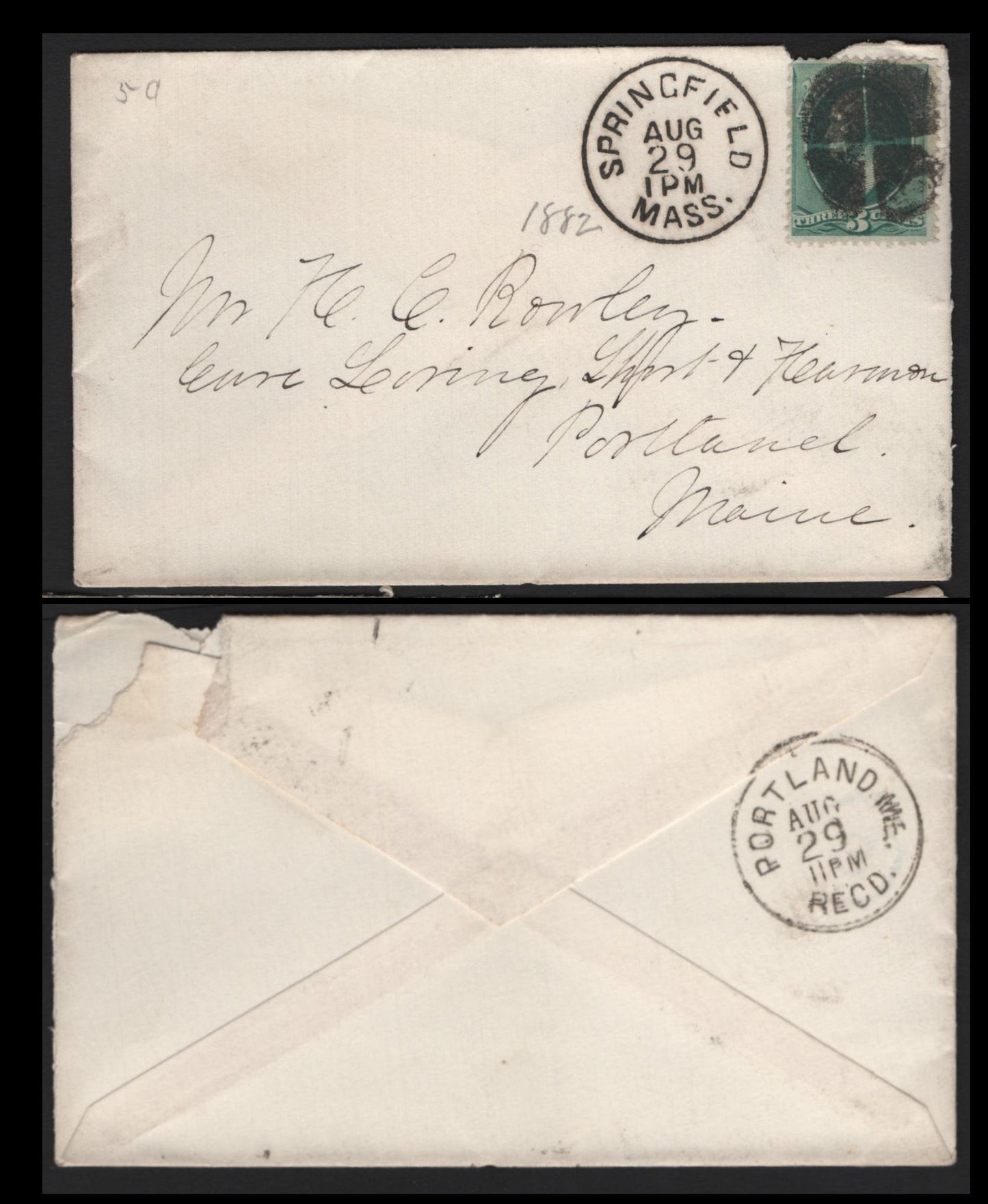 Lot 84 United States SC#207 3c Blue Green , 1881-1882 American Banknote Printing Issue, 2 Fine Used Covers, As Lot 83, But Small Nick At The Top of the Corner