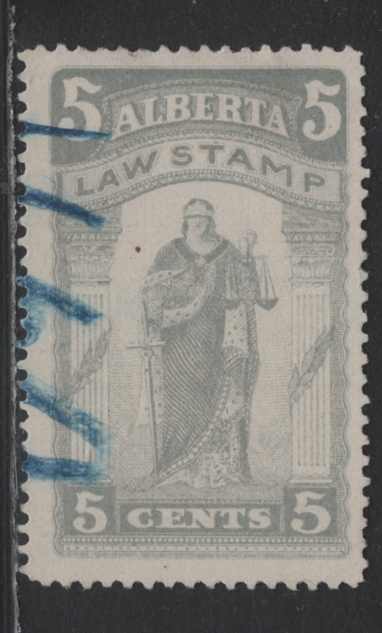 Lot 1 Canada - Alberta Van Dam#AL17 5c Gray, 1907-1910 Justice Standing Legal Issue, A Fine Used Single, Province Of Alberta