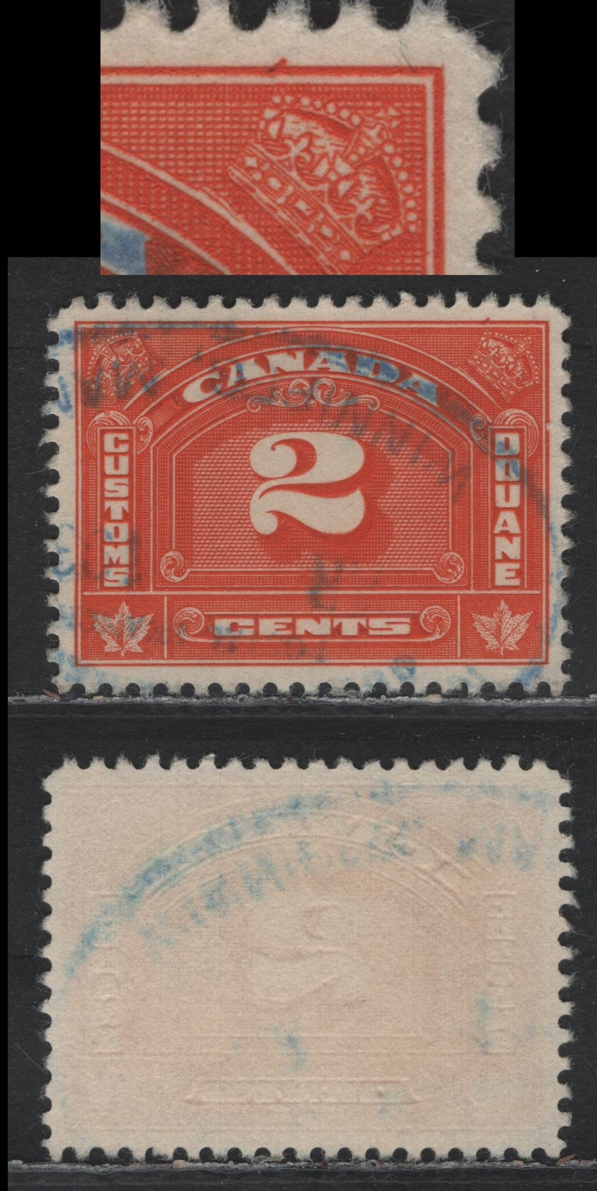 Lot 88 Canada Van Dam#FCD7var 2c Deep Orange, 1935 Bilingual Customs Duty Issue, A Fine Used Single, Showing Unlisted Burr On Upper Frame
