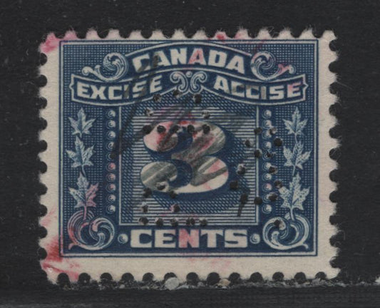 Lot 128 Canada Van Dam#FX64 3c Blue, 1925-1928 Two Leaf Excise Tax Issue, A Fine Used Single, With Walkerville On Parke-Davis Perfin From Pos. 2