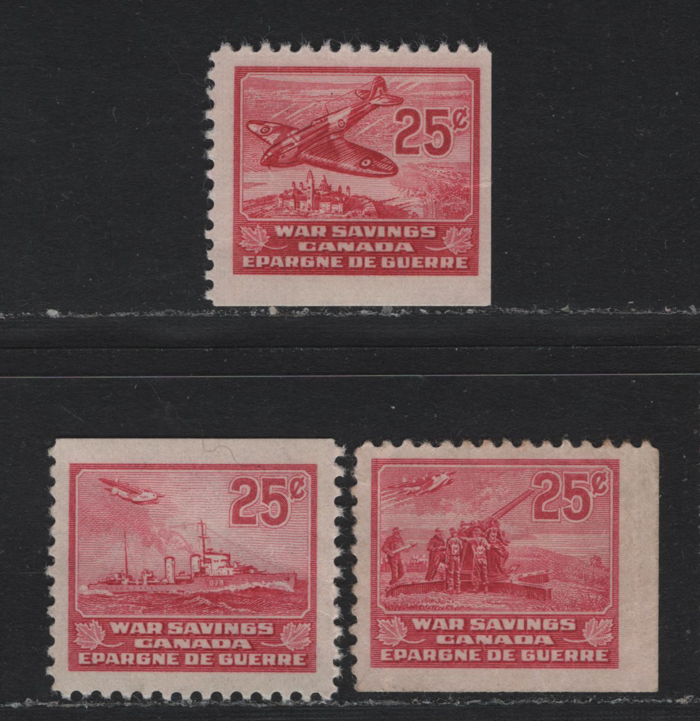 Lot 132 Canada (C) Van Dam#FWS6, FWS9, FWS14 25c Carmine - Carmine Rose, 1940-1941 War Savings Issue, 3 G/VG/FNH Singles, All NH But With Light To Moderate Creases