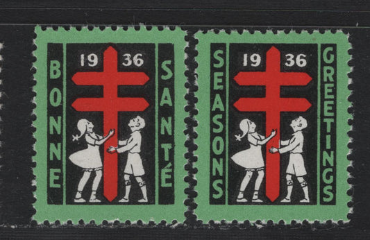 Lot 136 Canada (C) 1936 Christmas Seals, 2 VFNH Singles, English & French