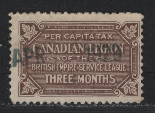 Lot 138 Canada Lafreniere, 1968-1982 Private Courier Labels, A Very Good Used Single, For The Canadian Legion Of The British Empire Service League, Used By Members From 1926-1930