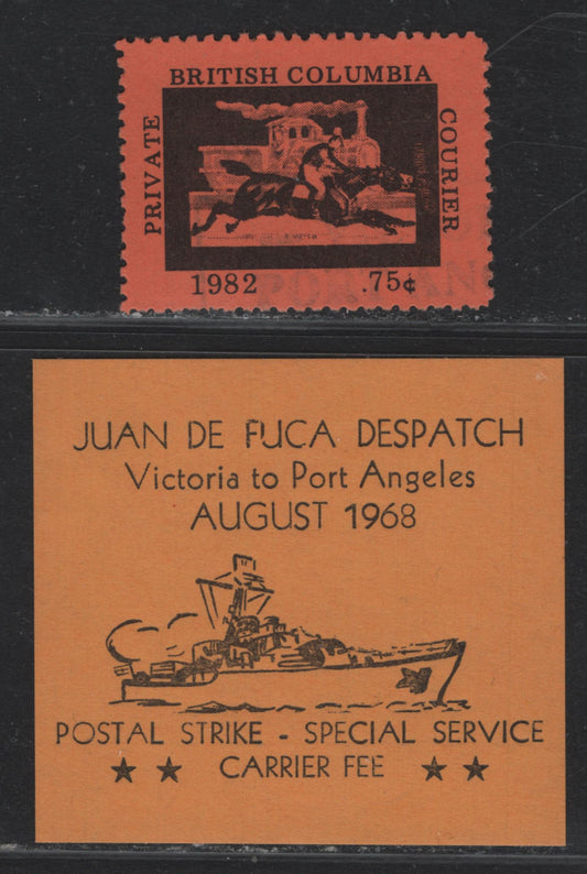 Lot 139 Canada (C) Lafreniere 2 VFNH Singles, Juan De Fuca Despatch, August 1968 Private Label Designs, B & 1982 BC.