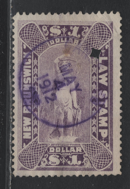 Lot 14 Canada - New Brunswick Van Dam#NBL11 $1 Violet, 1890-1900 Law Issue, A Good Used Single, Province of New Brunswick
