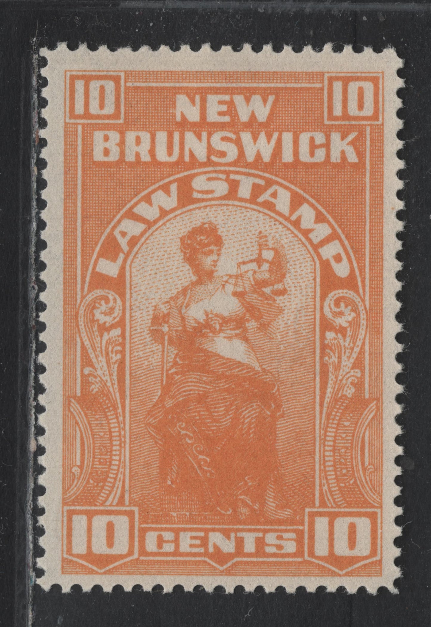 Lot 15 Canada - New Brunswick Van Dam#NBL13 10c Yellowish Orange, 1940 Lithographed Law Issue, A VFOG Single, Province of New Brunswick