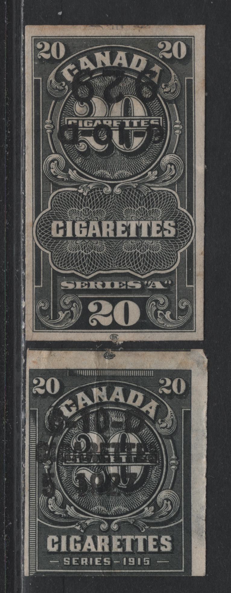 Lot 152 Canada Ryan#RC243, RC301 Black, 1926 Cigarette Duty Issue, 2 Ungraded Singles, Short & Tall Stamps From Series A, Usual Creases & Light Thins As These Come From Cigarette Packs