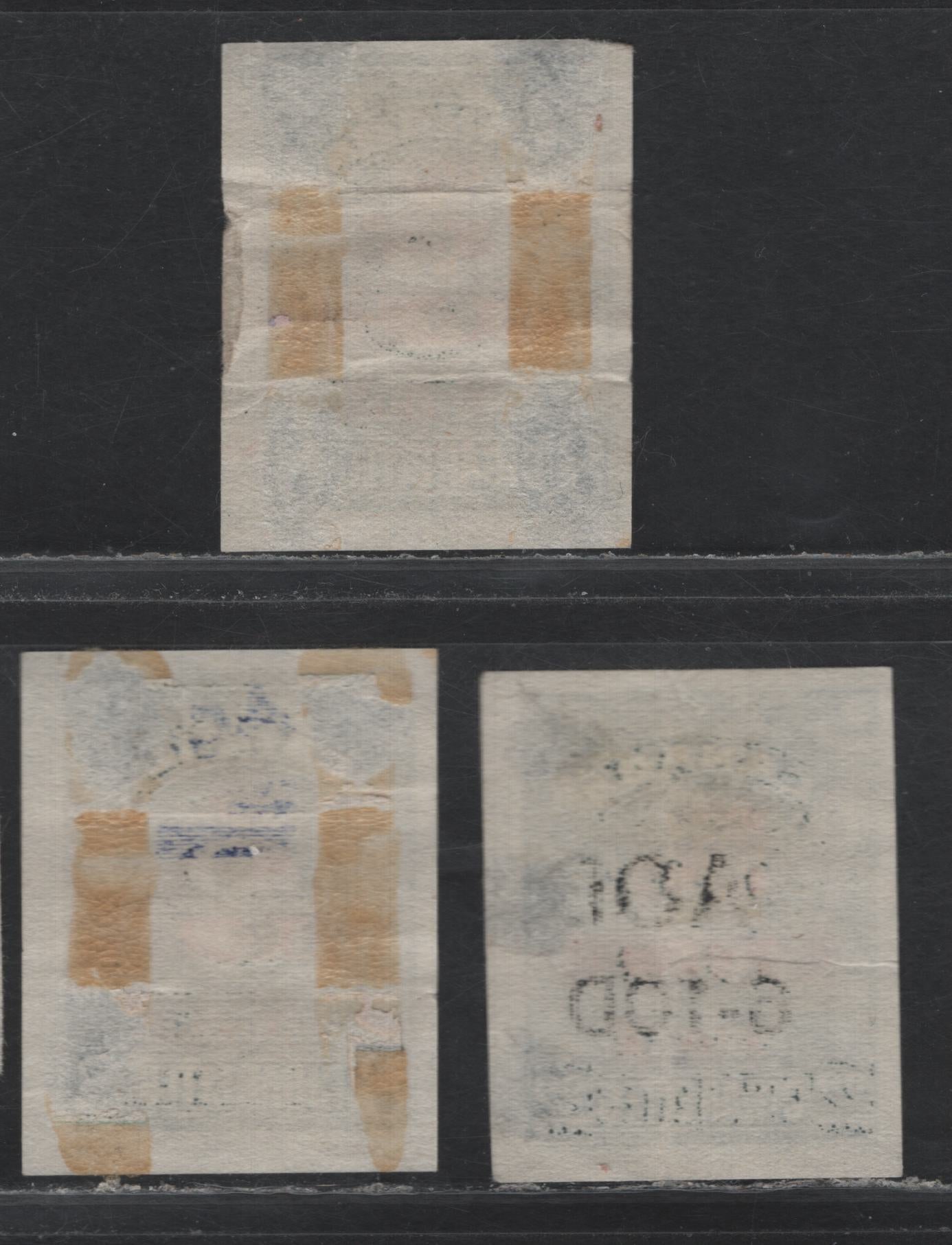 Lot 154 Canada Ryan#RC627, RC694, RC697 2c on 8, 4c on 8c on 8, 10c on 5c on 22 Black, 1942-1943 Overprinted Cigarette Duty Issue, 3 Ungraded Singles, Usual Light To Moderate Creases & Thins