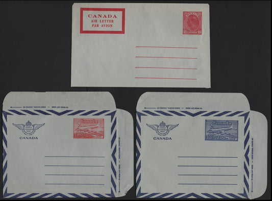 Lot 157 Canada (C) #UA9-UA11 15c Carmine - Scarlet, 1949-1953 Postes/Postage Issue Aerogrammes, 3 Fine/Very Fine Used Covers, 15c Carmine Is Barber-Ellis Printing