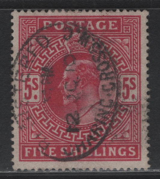 Lot 166 Great Britain (C) SG#263 5/- Bright Carmine, 1902-1910 King Edward VII Issue, A Fine Used Single, De La Rue Printing, October 12 1910 Charring Cross Road Registry Cancel