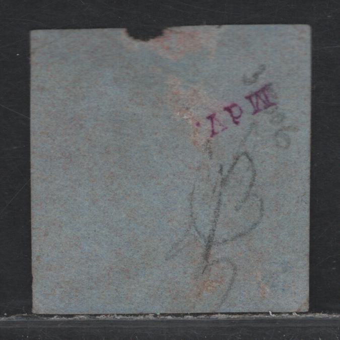 Lot 170 New Brunswick (C) #1c 3d Red, 1851 Pence Issue, A Fair Used Single, Moderate Grid Cancel (No Visible Number), Nick In Top At 'EW' & Two Back thins, 2 Large Margins, Large To Touching At Top, Clear To Just In At Right.