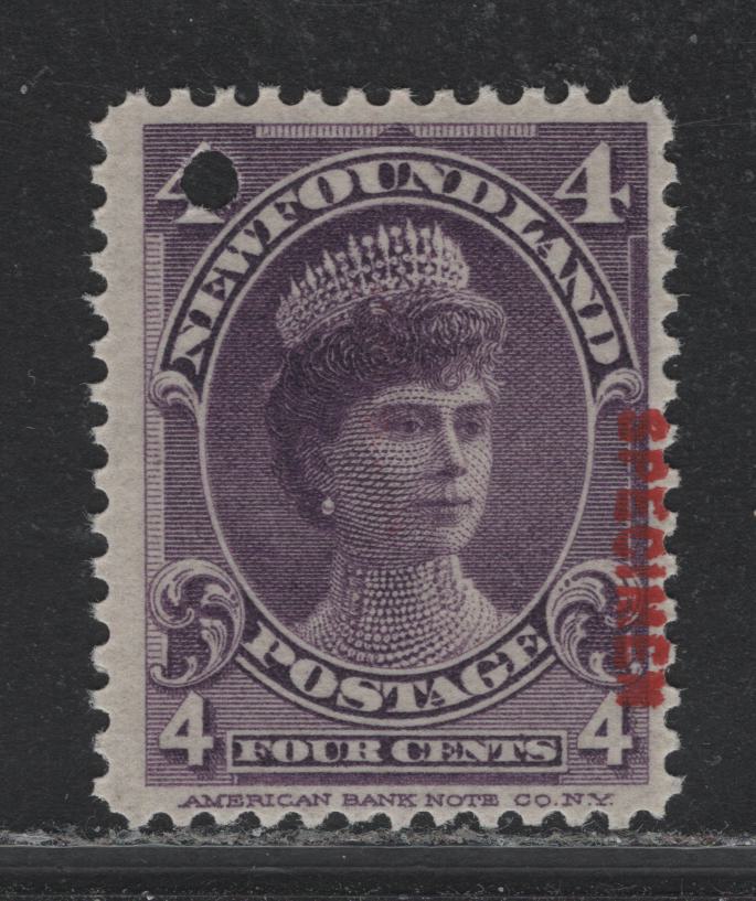 Lot 181 Newfoundland (C) #84s 4c Violet, 1897-1901 Royal Family Issue, A FNH Single, Specimen Overprint, Security Punch Hole, ABNN-T Paper.