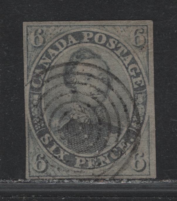 Lot 184 Canada (C) #5 6d Slate Gray, 1852-1857 Pence Issue, A Fine Used Single, Wove Paper, Solid Fine Used Example With Margins Clear Of The Outer Frameline On 2 Sides, Clear To Just Touching  On The Other Two, Light Target Cancel.