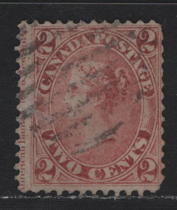 Lot 187 Canada (C) #20iv 2c Claret Rose, 1859-1864 Cents Issue, A Fine Used Single, Cents-A Paper, Perf 12x11.9, Showing Full Imprint In The Left Margin.