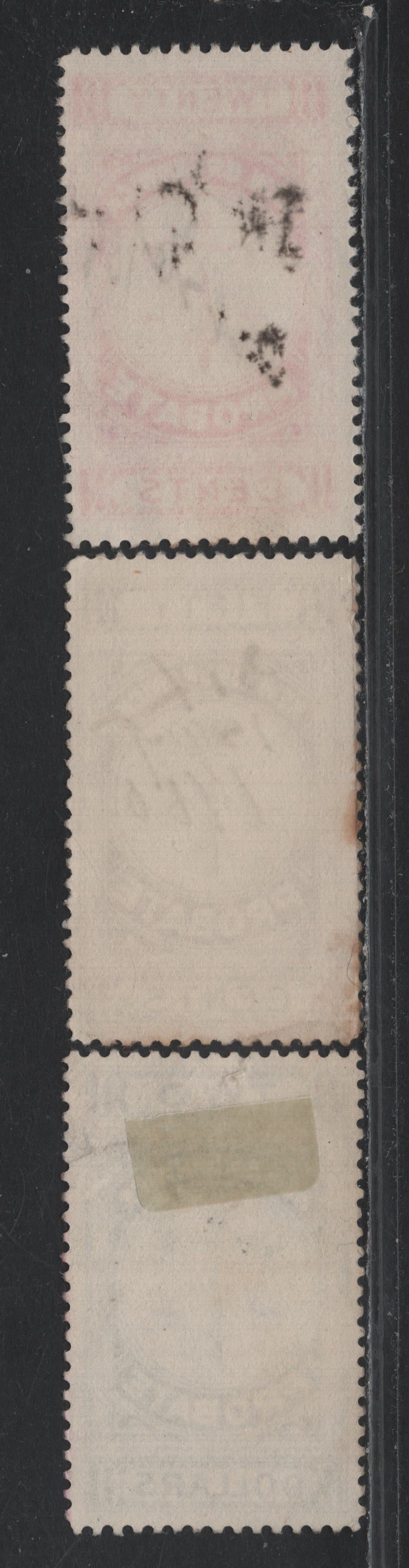 Lot 19 Canada - New Brunswick Van Dam#NBP2-NBP4 20c - $2 Vermillion - Blue, 1895-1915 First Probate Issue, 3 Very Good/Fine Used Singles, $2 Has A Lateral Tear, 50c Has Toning