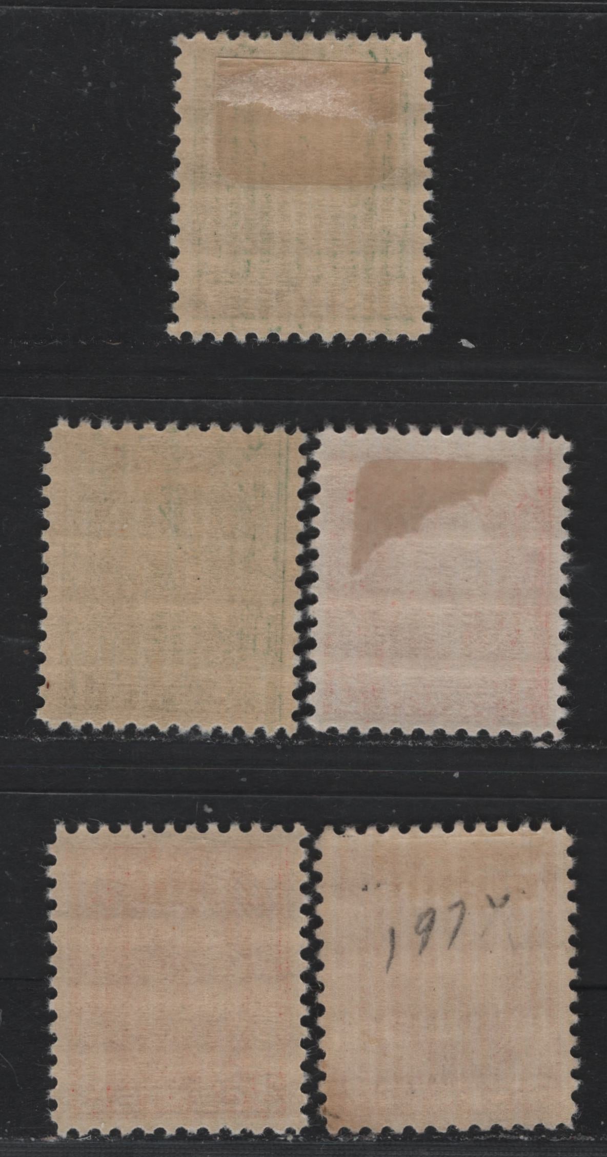 Lot 196 Canada #195, 197,c 1c - 3c Myrtle Green - Bright Scarlet, 1932 KGV Medallion Issue, 6 VFOG Singles, BABN-G, BABN-UU & BABN-S Papers, Scarlet Is Die 1 & Bright Scarlet Is Die 2, Perfs Not Checked As To Exact Measurements.