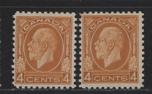Lot 199 Canada (C) #198 4c Yellow Ochre - Ochre Yellow, 1932 KGV Medallion Issue, 2 FNH Singles, BABN-VV & BABN-FFF Papers, Perf 10.8