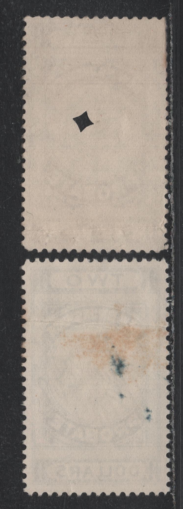 Lot 20 Canada - New Brunswick Van Dam#NBP3-NBP4 50c - $2 Brown - Blue, 1895-1915 First Probate Issue, 2 Good/Very Good Used Singles, Both With Horizontal Creases, Perf 11.75
