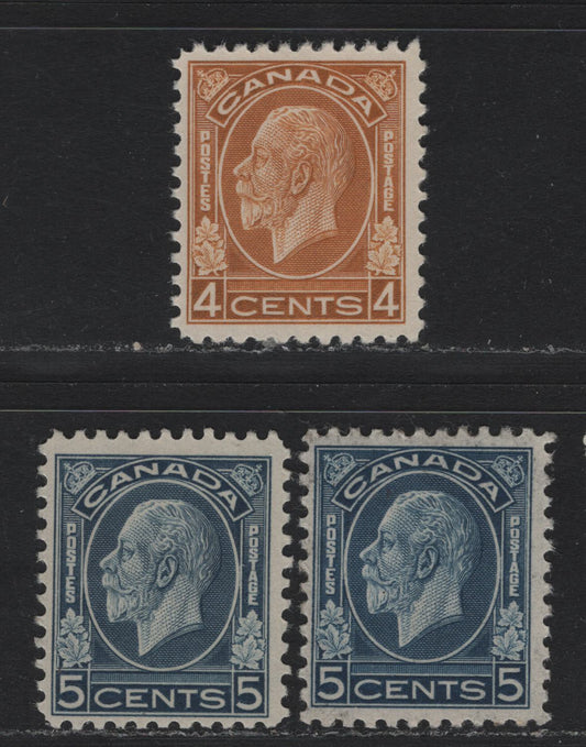 Lot 202 Canada (C) #198i, 199 4c - 5c Brownish Ochre - Dull Blue, 1932 KGV Medallion Issue, 3 FOG Singles, BABN-II (4c) & BABN-B (5c Bright Blue) & BABN-XX (5c Dull Blue) Papers, Unchecked As To Perfs