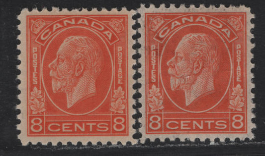 Lot 204 Canada #200 8c Red Orange - Orange, 1932 KGV Medallion Issue, 2 VFOG Singles, BABN-B & BABN-FFF Papers