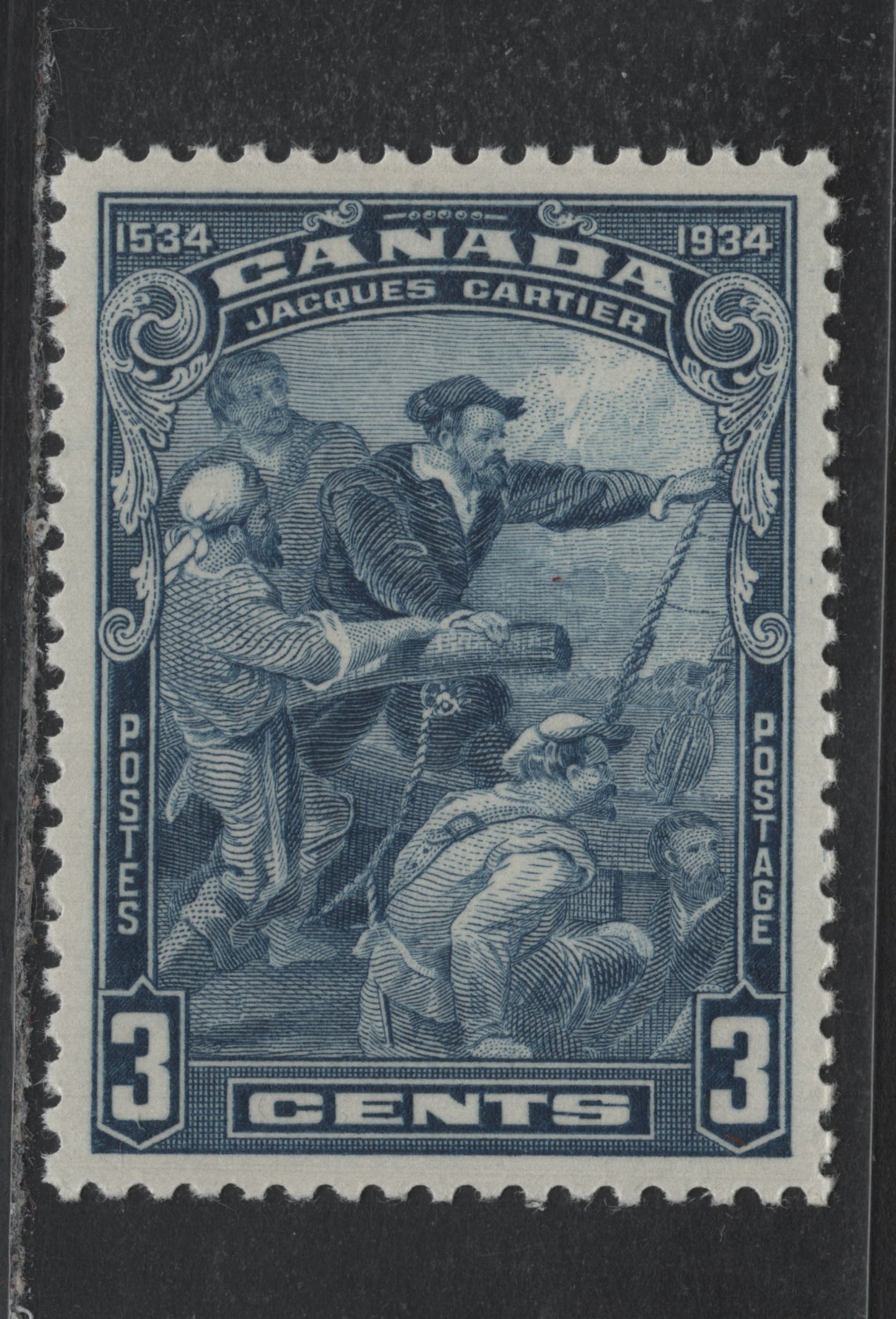 Lot 237 Canada #208 3c Dull Blue, 1934 Jacques Cartier Issue, A SUPNH Single, BABN-GG Paper, Perf 10.8, Perfectly centered Example, Slightly Smaller In Right Margin, Jumbo Margins.