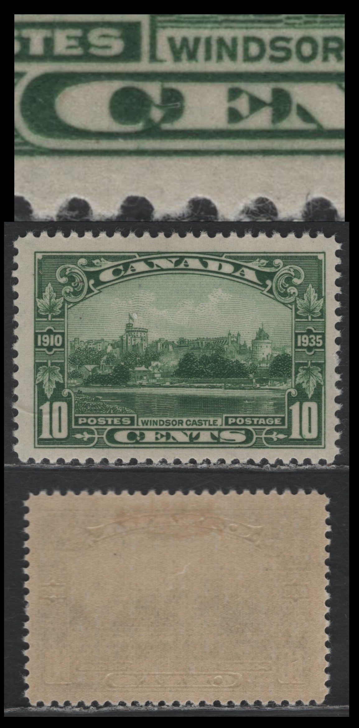 Lot 249 Canada #215var 10c Green, 1935 KGV Silver Jubilee Issue, A FOG Single, CBN-CCCCCC Paper, Perf 11.9, Showing Unlisted & Possibly Constant 'Broken C' In Canada.