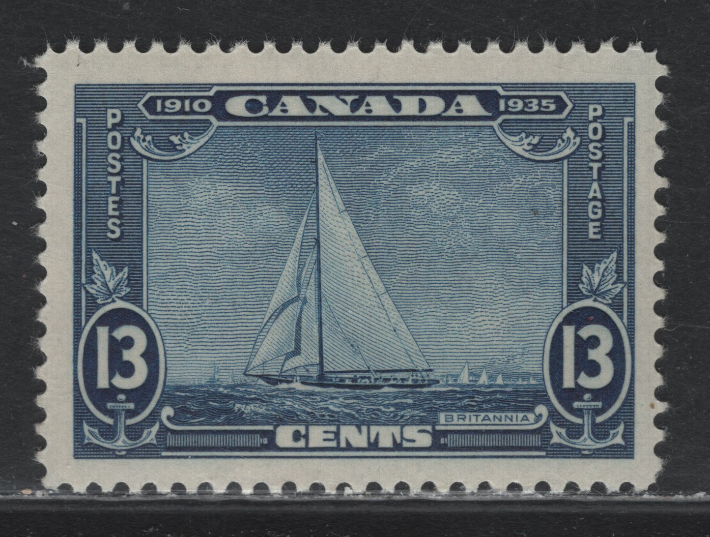 Lot 251 Canada #216 13c Dark Blue, 1935 KGV Silver Jubilee Issue, A VFNH Single, CBN-DDDDDD Paper, Perf 11.95