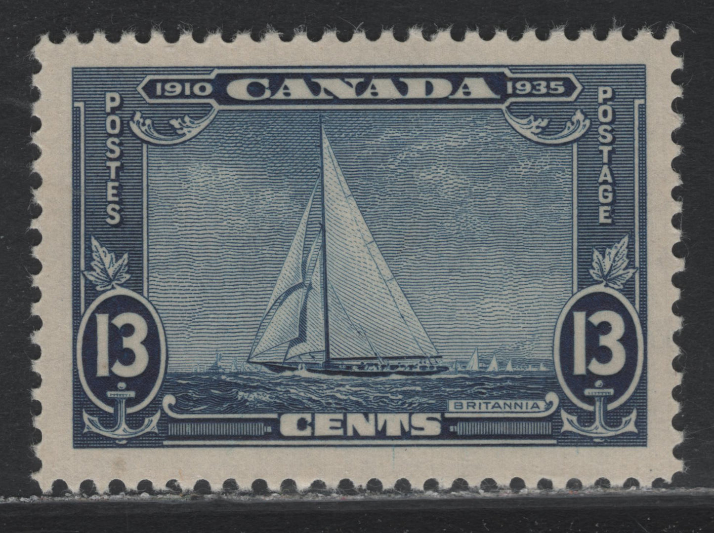 Lot 252 Canada #216 13c Dark Blue, 1935 KGV Silver Jubilee Issue, A VFOG Single, CBN-NNN Paper, Perf 11.9x11.8