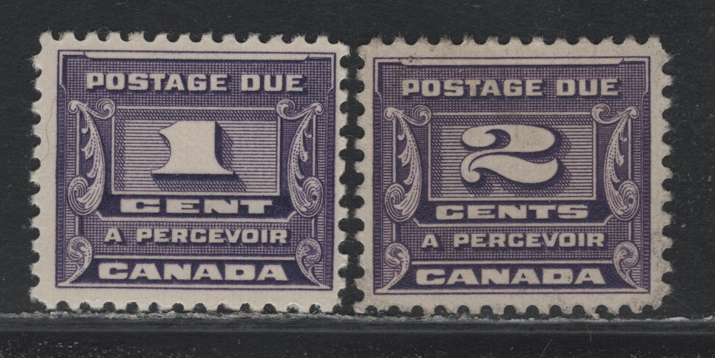 Lot 254 Canada (C) #J11-J12 1c - 2c Bluish Violet, 1933-1934 Third Postage Due Issue, 2 F/VFOG Singles, BABN-II Paper, Perfs 10.9x10.8 & 10.8