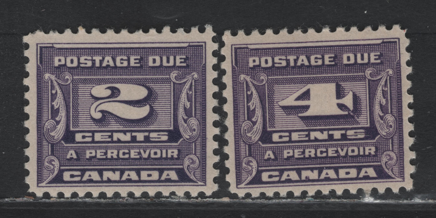 Lot 255 Canada (C) #J12-J13 2c - 4c Bluish Violet - Milky Violet, 1933-1934 Third Postage Due Issue, 2 VFOG Singles, BABN-D Paper, Perf 10.75