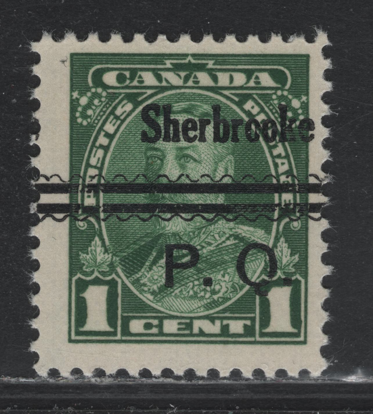Lot 259 Canada #217xx 1c Deep Bright Green, 1935 KGV Pictorial Issue, A FNH LL Single, CBN-EE Paper, Perf 11.9, Sherbrooke Style 1 Precancel.