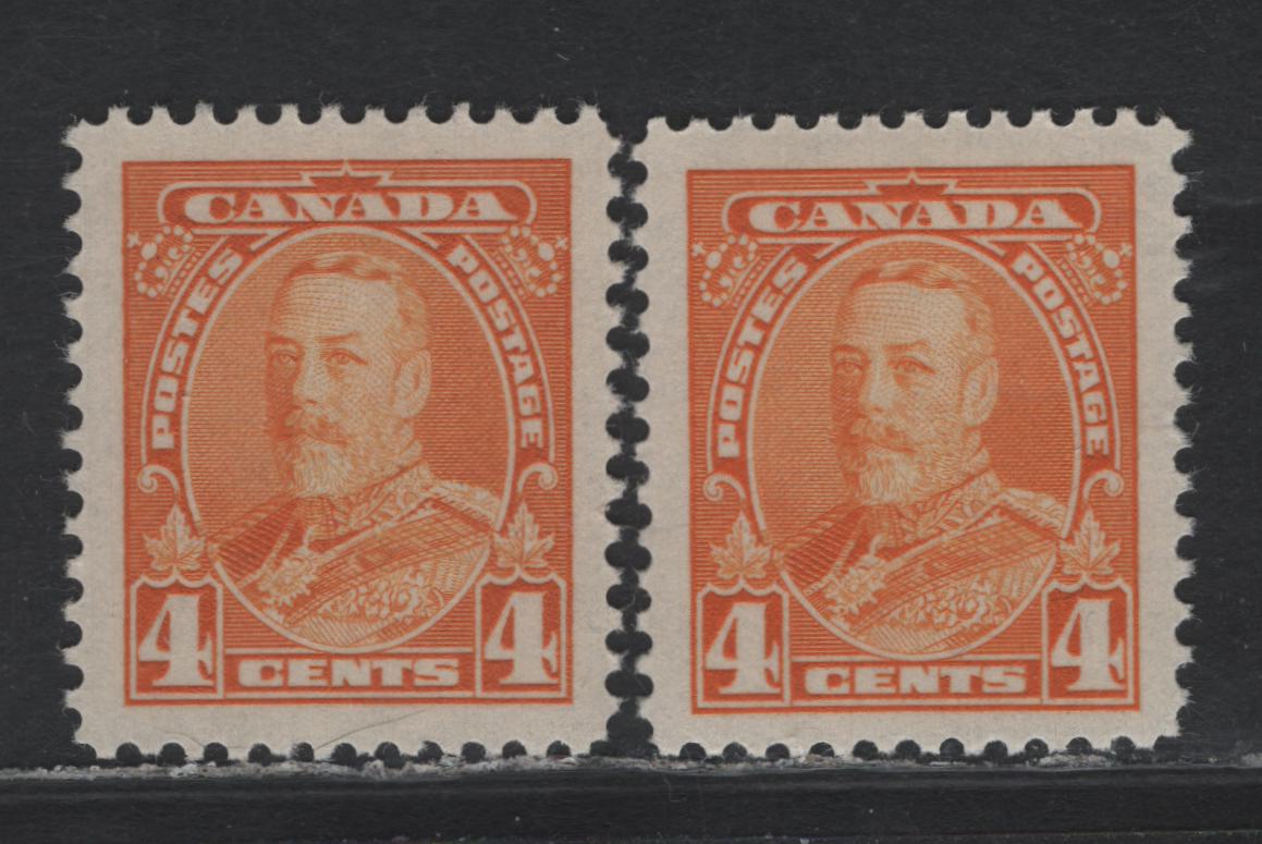 Lot 262 Canada (C) #220 4c - 10c Chrome Yellow & Bright Orange Yellow, 1935 KGV Pictorial Issue, 2 VFNH Singles, CBN-OOOO Paper, Perf 12x11.9