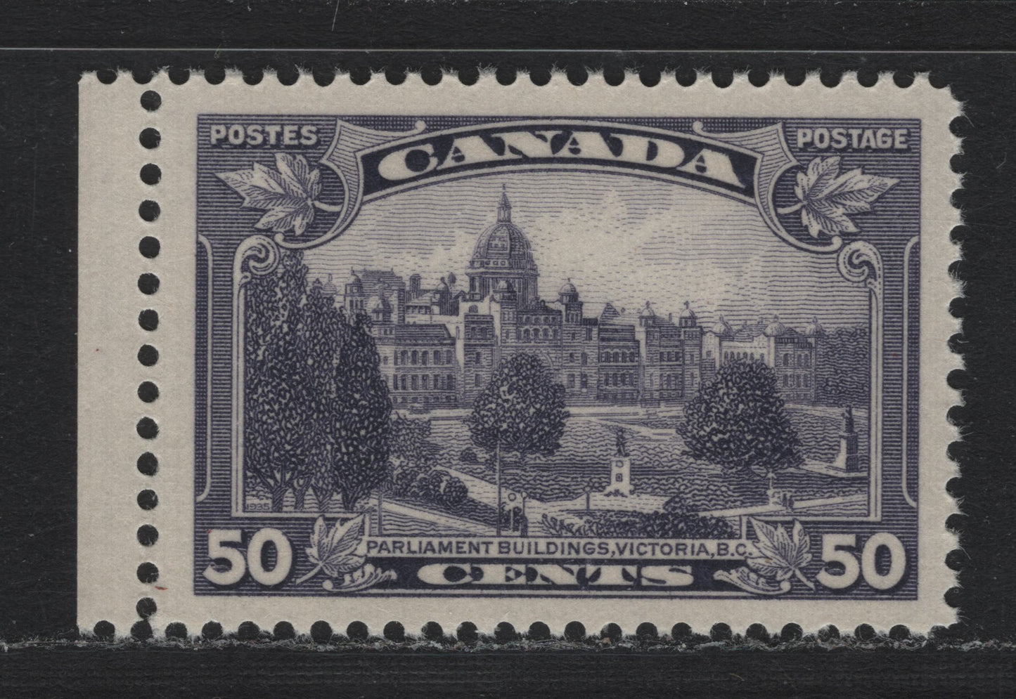 Lot 274 Canada (C)  SC#226 50c Dull Slate Violet Parliament Buildings, 1935-1937 Dated Die Issue, A VFNH Single O CBN-QQQ Paper