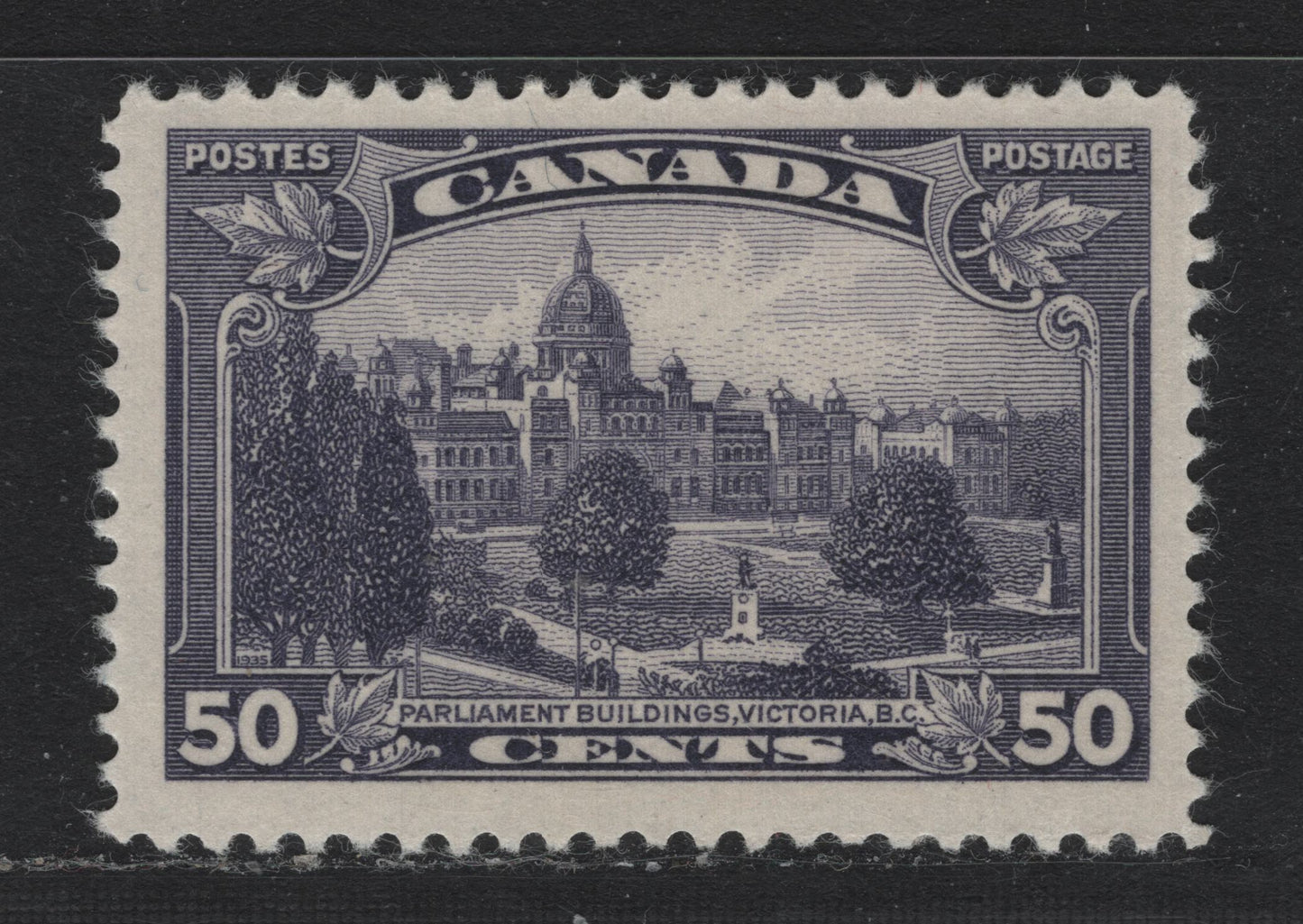 Lot 276 Canada SC#226 50c Dull Slate Violet Parliament Buildings, 1935-1937 Dated Die Issue, A VFOG Single On CBN-YYY Paper