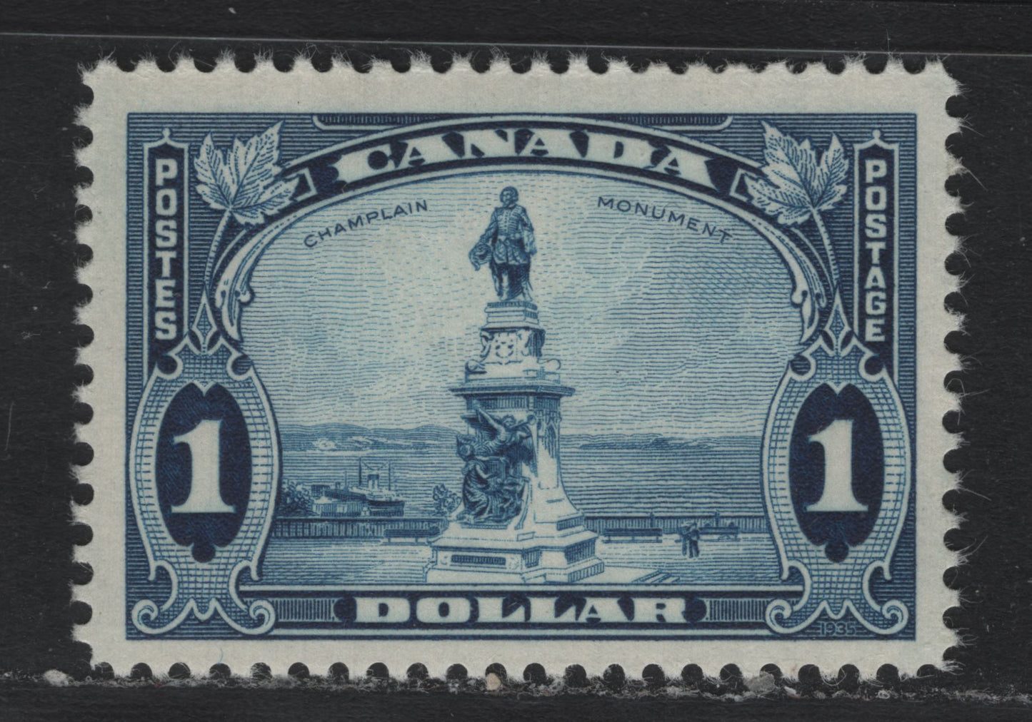 Lot 278 Canada SC#227 1 Deep Blue Champlain Monument, 1935-1937 Dated Die Issue, A VFOG Single On CBN-RRR Paper