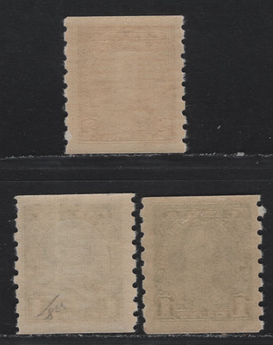 Lot 282 Canada SC#228-229 1c-2c Green, Deep Green & Brown King George V, 1935-1937 Dated Die Issue, 3 Fine & VFOG Singles On CBN-G, CBN-CCCC and CBN-EEEE Papers