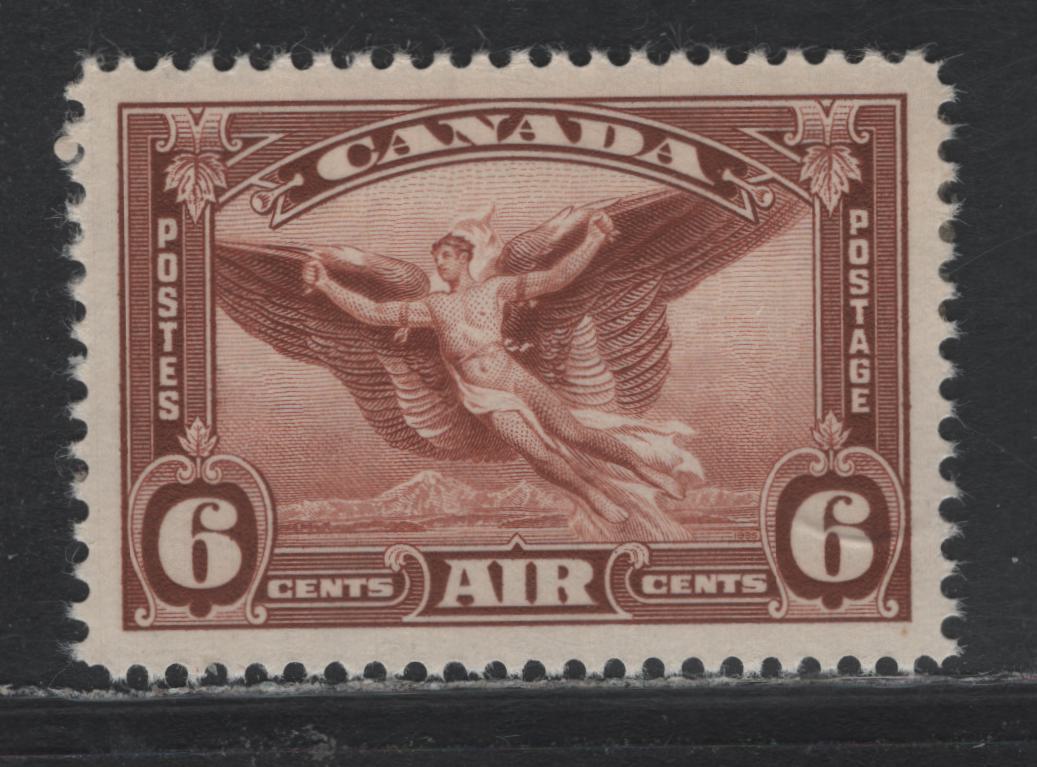 Lot 298 Canada #C5 6c Red Brown, 1935 Airmail Issue, A SUPOG Single, Vertical Wove paper With Yellowish Cream Semi Glossy Gum With Light Horiz. Mesh, Nearly Perfectly Centered