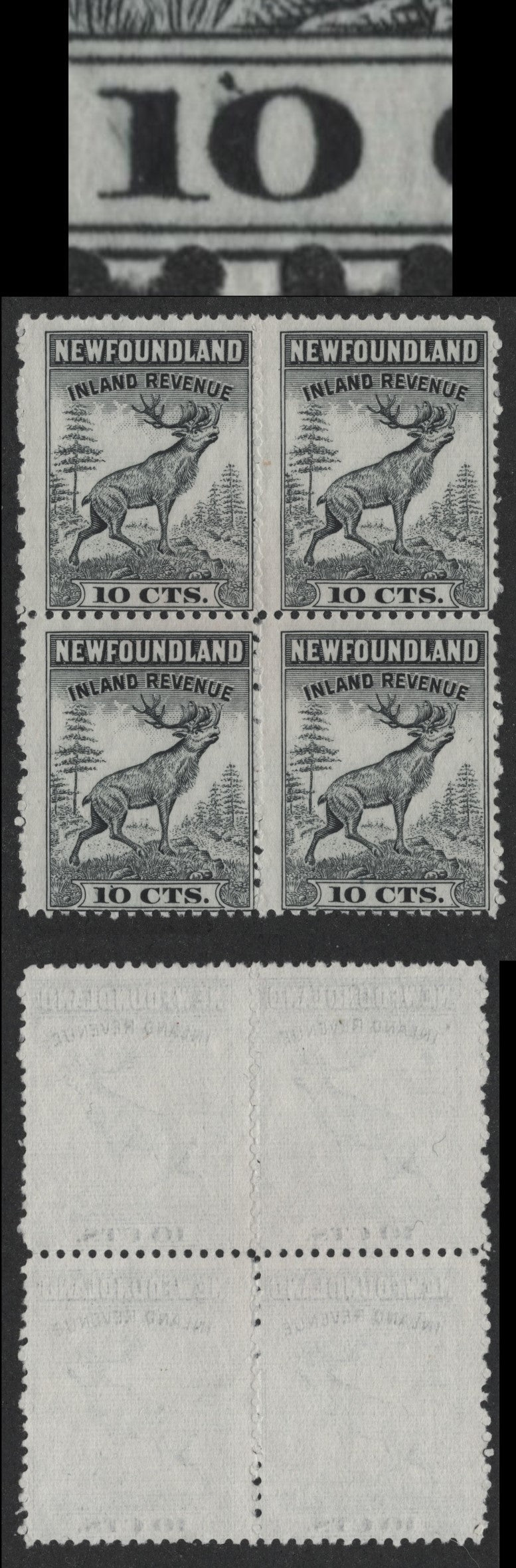 Lot 32 Newfoundland Van Dam#NFR37var 10c Black - Green, 1942 Caribou Issue, A Fine Unused Single, Bradbury Wilkinson Printing, Showing Dot Above 'O' Of 10 On LL Stamp