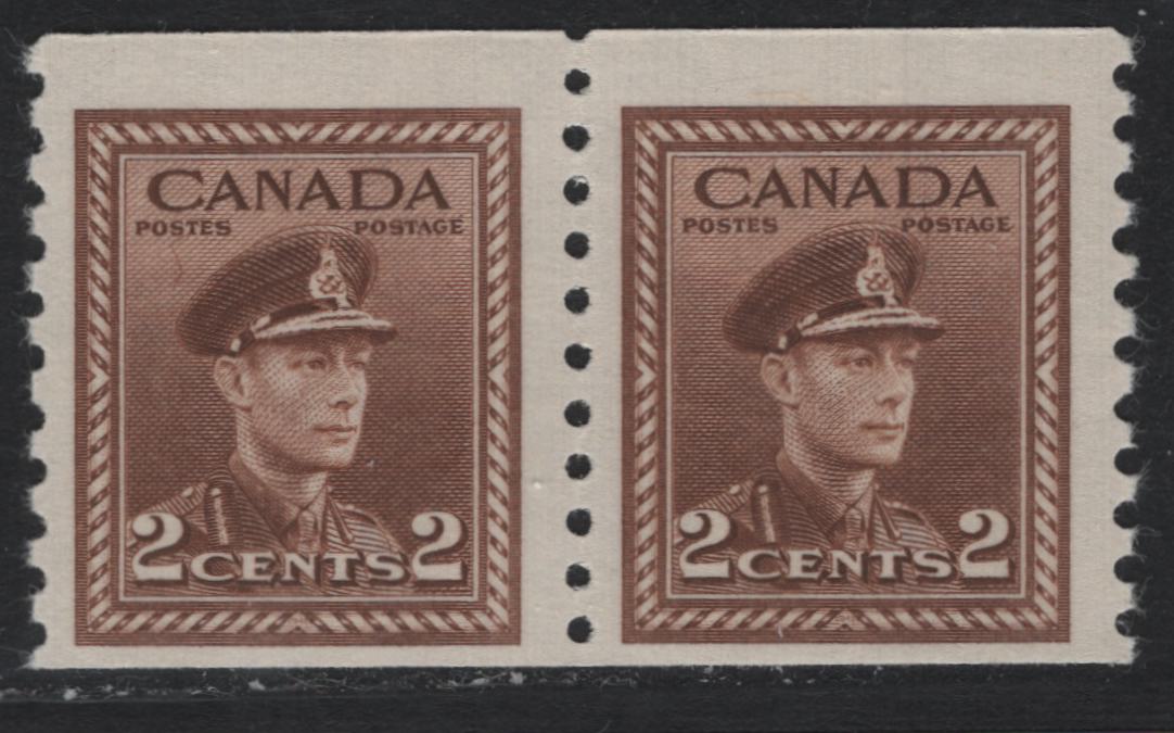 Lot 348 (C) Canada #279 2c Bright Brown, 1948 King George VI War Issue, A FNH Coil Pair Perf 9.5 Vertically On CBN-RRRRRR Paper