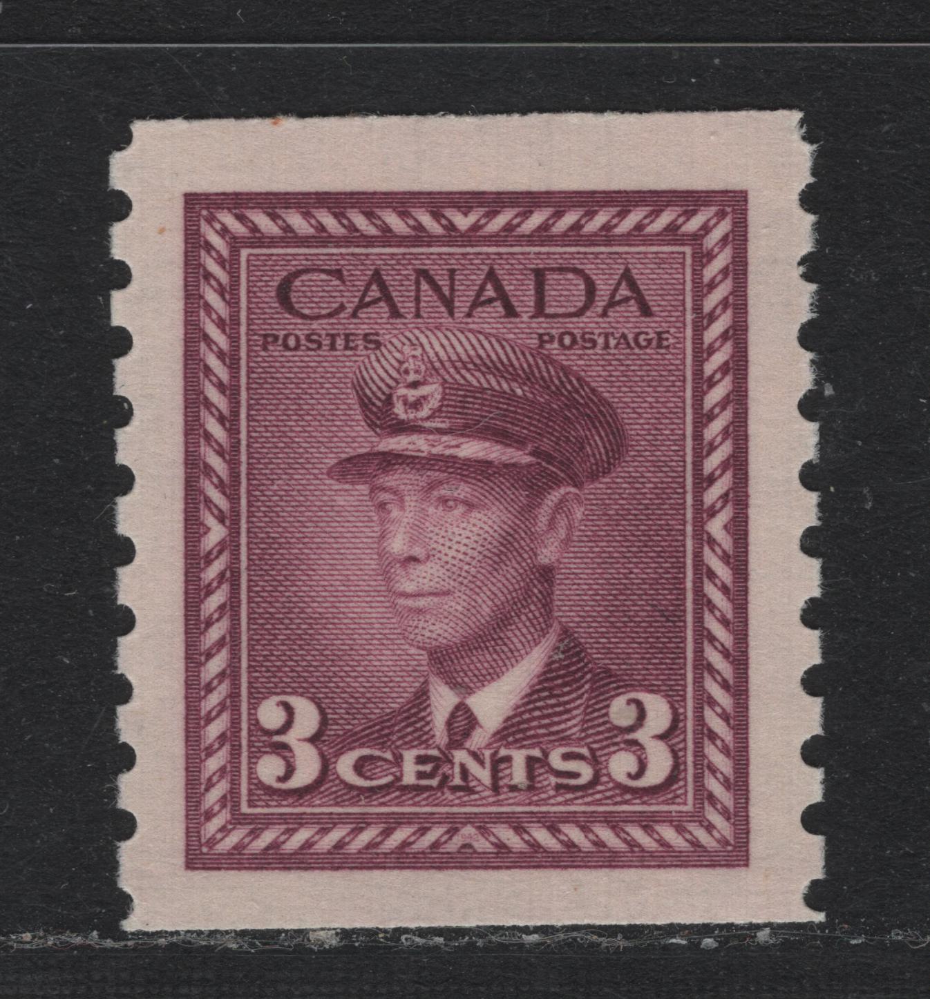 Lot 354 (C) Canada #280 3c Rosy Purple, 1948 King George VI War Issue, A VFNH Coil Single Perf 9.5 Vertically On CBN-RRRRRR Paper