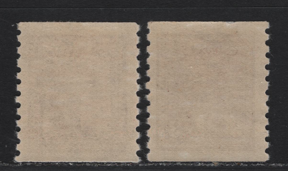 Lot 356 (C) Canada #280 3c Rose Violet, 1948 King George VI War Issue, 2 VFOG Coil Singles Perf 9.5 Vertically, On CBN-RRRRRR And CBN-QQQQQQ Papers