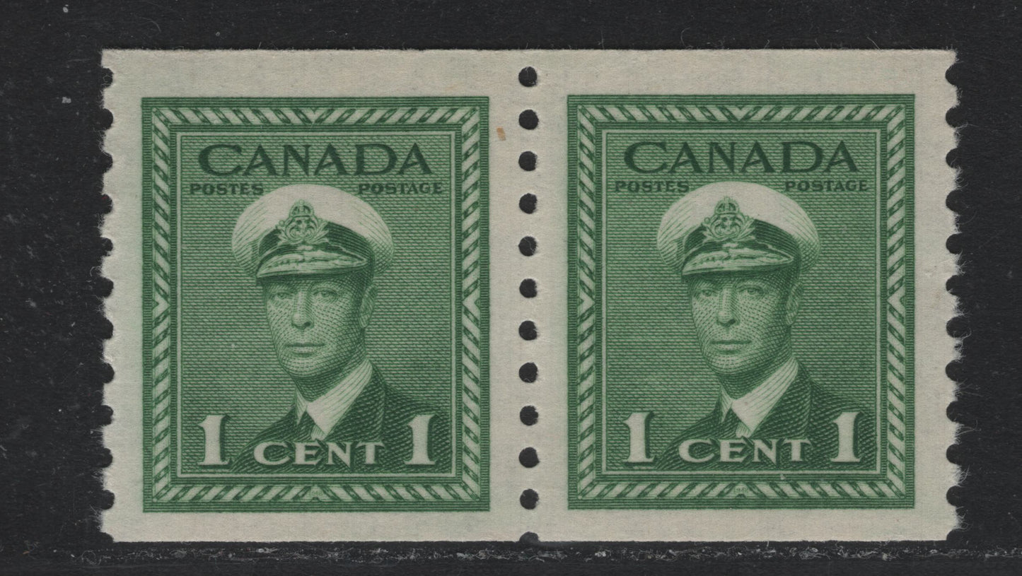 Lot 358 (C) Canada #278 1c Bluish Green, 1948 King George VI War Issue, A VFNH Coil Pair Perf 9.5 Vertically On CBN-RRRRRR Paper
